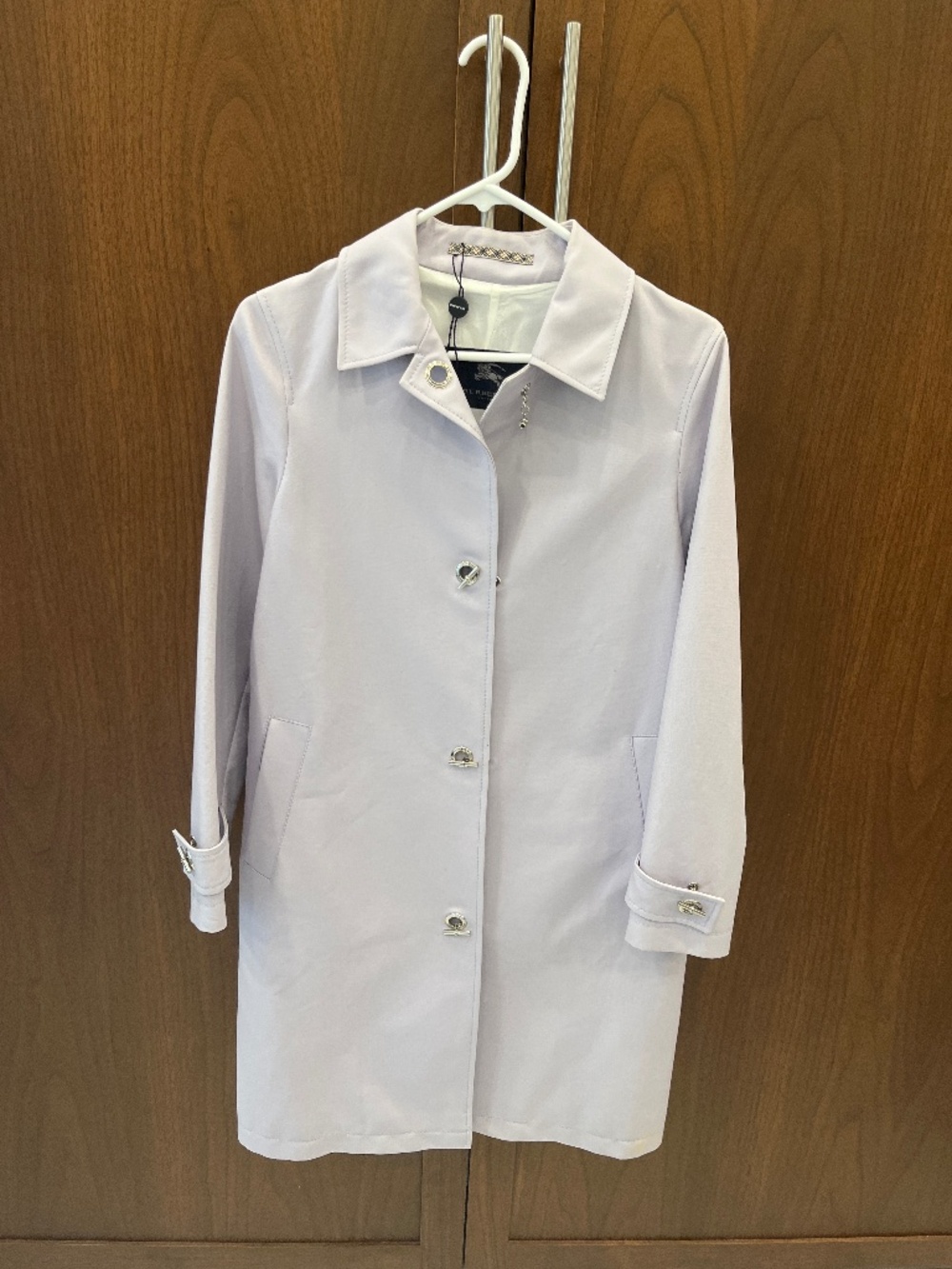 Authentic Burberry GC209 Single Breasted Cotton Car Coat Lilac Silver Toggles